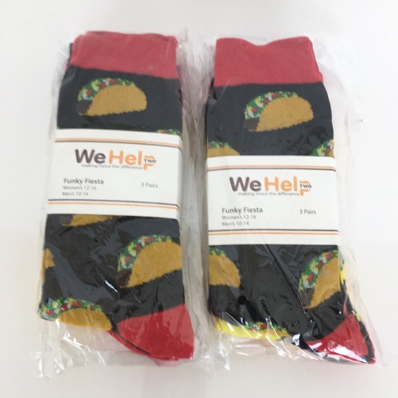 We Help Two Socks 6 Pair FUNKY FIESTA Tacos Avocados Peppers Men 10-14 Wom 12-16 - Picture 7 of 12